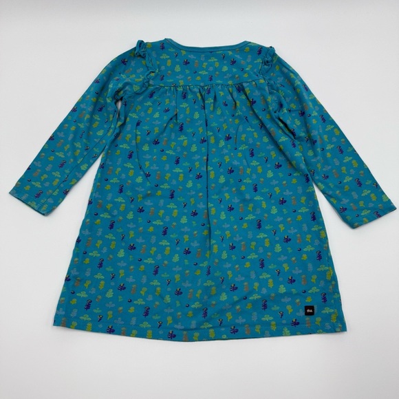 Tea Collection Girls Long Sleeve Mighty Mini Dress 5 Teal Long Sleeve Cotton EUC - Picture 4 of 10
